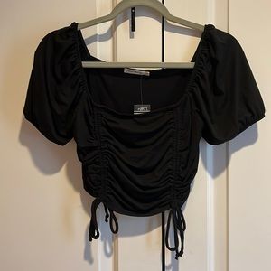 RUE21 / HEART HIPS Size M Black Ruched Crop Top Puff Princess Shoulder Sleeves
